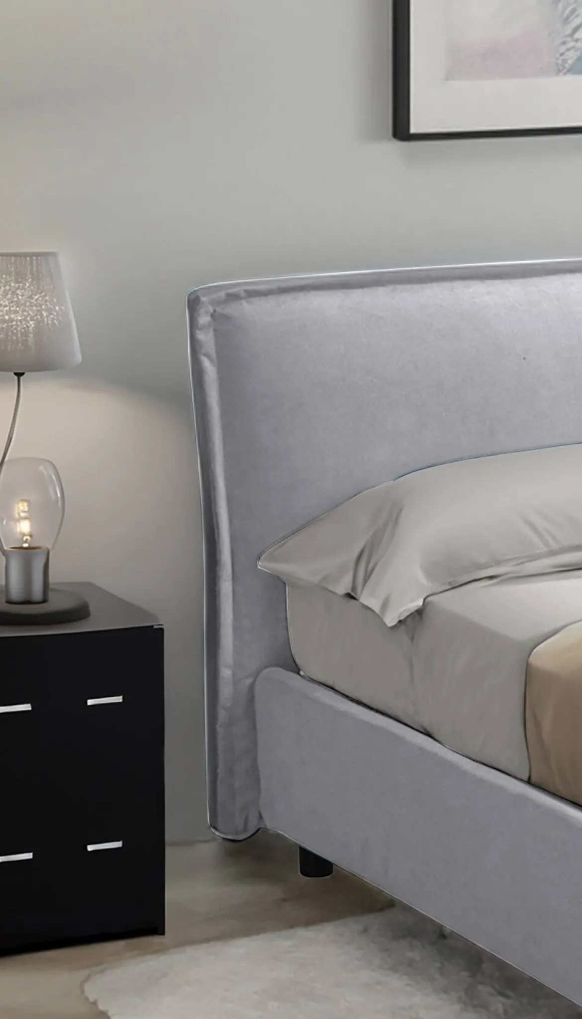Letto Alla Francese Grigio Materasso Incluso Sfoderabile, Contenitore Made in Italy - Broni