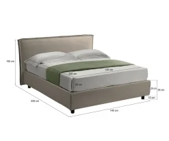 Letto Alla Francese Grigio Tortora Materasso Incluso Sfoderabile, Contenitore Made in Italy - Broni