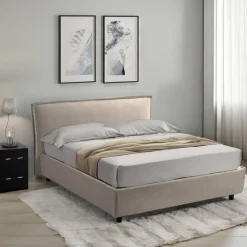 Letto Alla Francese Grigio Tortora Sfoderabile Contenitore, Dimensione Materasso 120x190 cm Made in Italy - Bronte