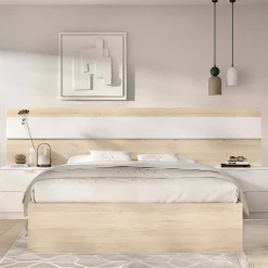 Letto alla francese in legno rovere e bianco 195x248cm - Bonnie