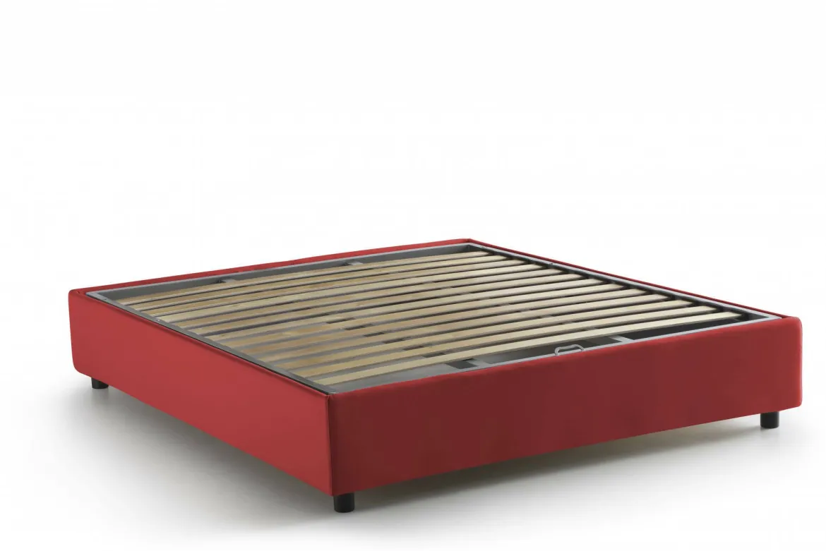 Letto alla francese in tessuto rosso 155x205cm - Attilino