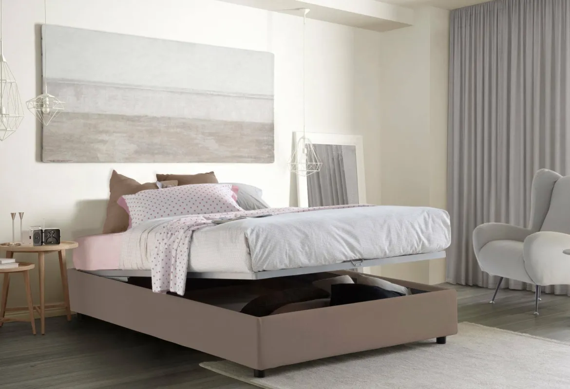 Letto alla francese in tessuto tortora 155x205cm - Arto