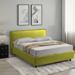 Letto Alla Francese Verde Materasso Incluso Sfoderabile, Contenitore Made in Italy - Brienza