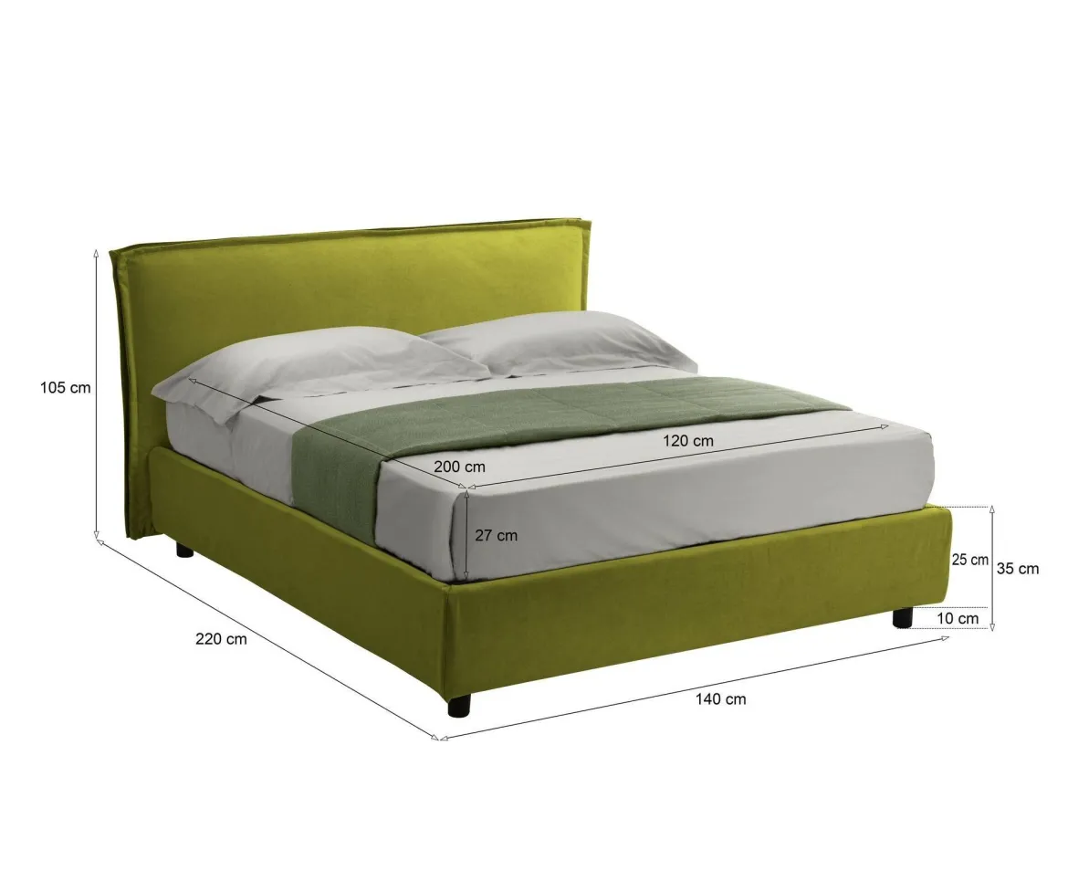Letto Alla Francese Verde Materasso Incluso Sfoderabile, Contenitore Made in Italy - Brienza