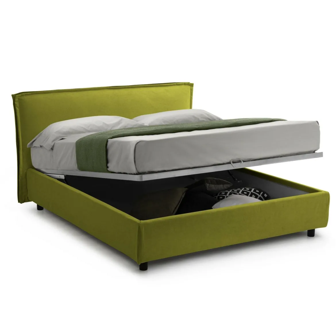 Letto Alla Francese Verde Materasso Incluso Sfoderabile, Contenitore Made in Italy - Brienza