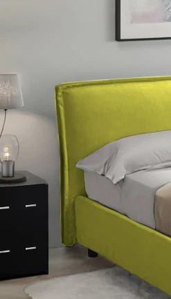 Letto Alla Francese Verde Materasso Incluso Sfoderabile, Contenitore Made in Italy - Brienza
