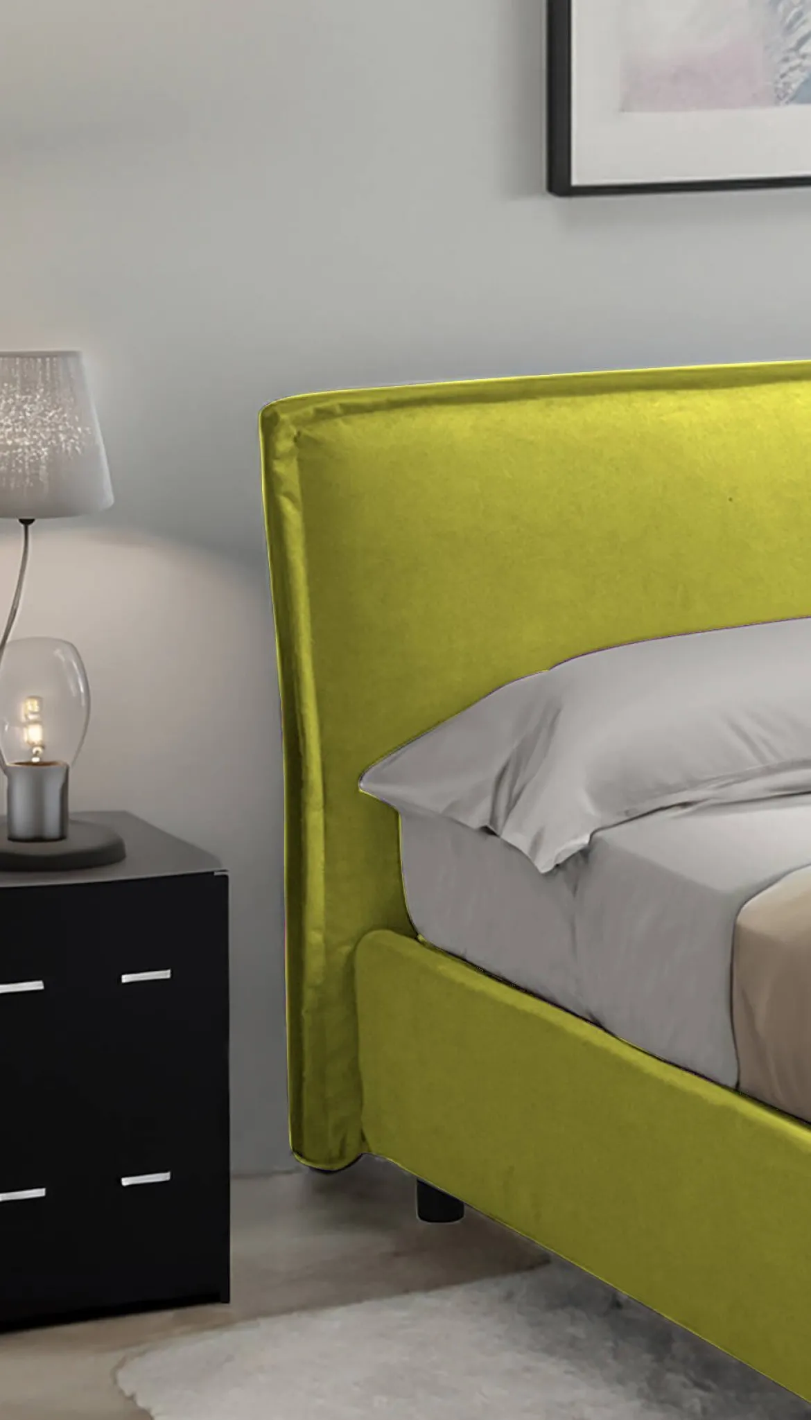 Letto Alla Francese Verde Materasso Incluso Sfoderabile, Contenitore Made in Italy - Brienza