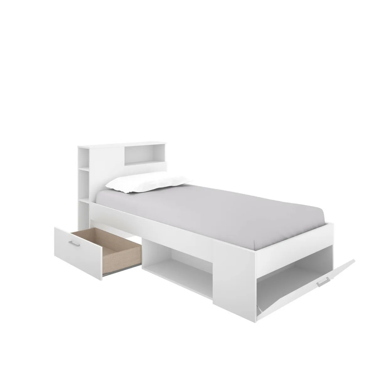 Letto bambini cassetti e scaffale 218x99cm bianco - Adrielle