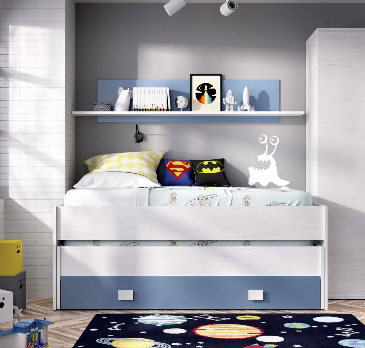Letto bambini 200x99cm bianco e blu - Arod