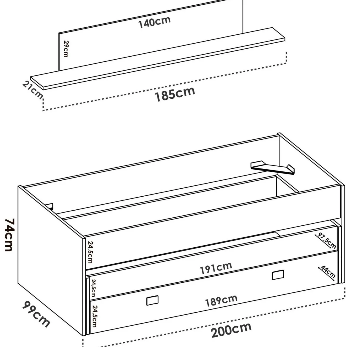 Letto bambini 200x99cm bianco e blu - Arod