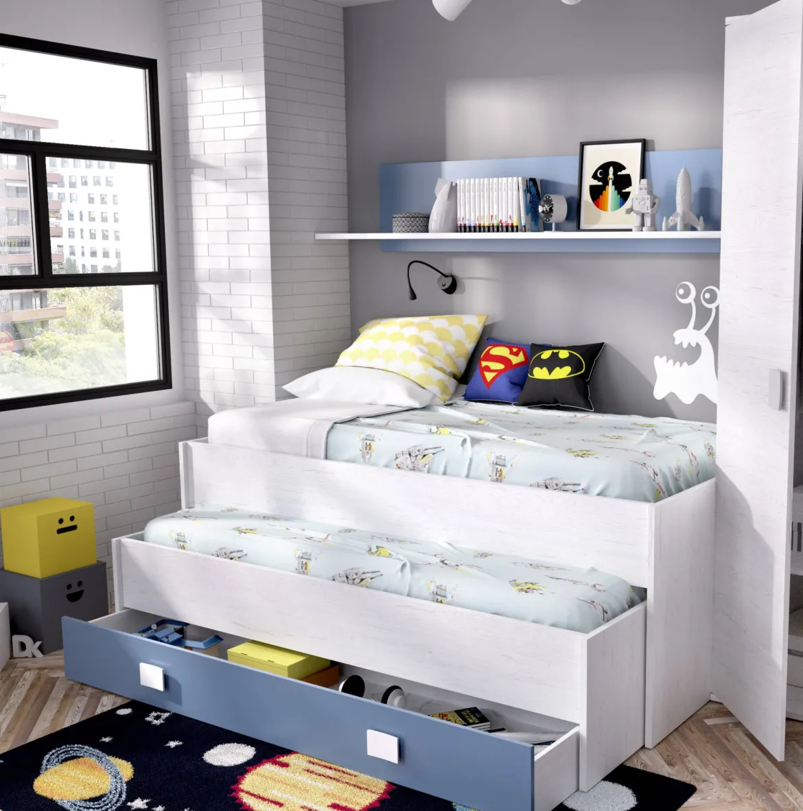 Letto bambini 200x99cm bianco e blu - Arod