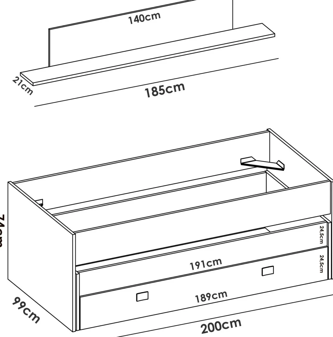 Letto bambini 200x99cm bianco e blu - Arod