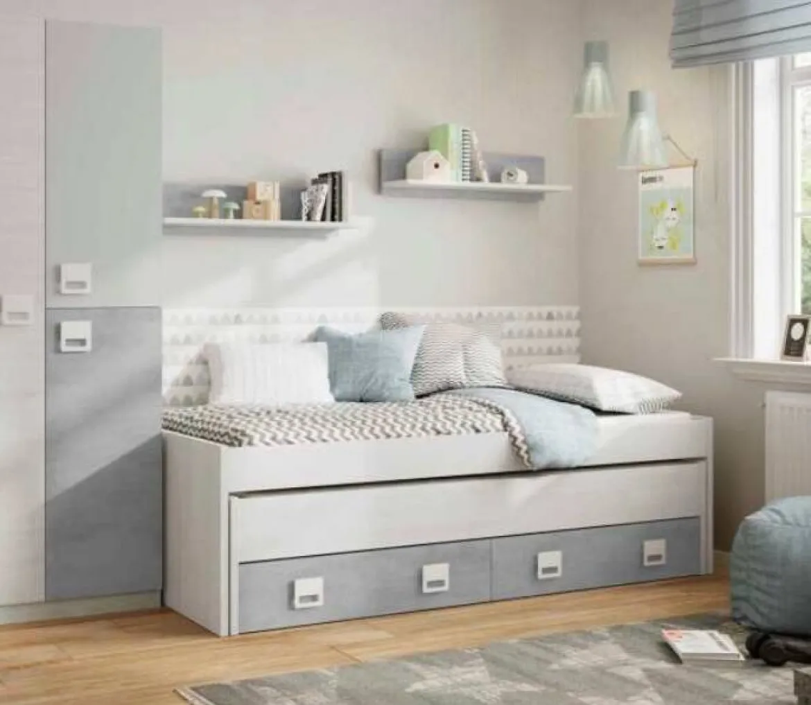 Letto bambini 199x96cm bianco e cemento - Balzola