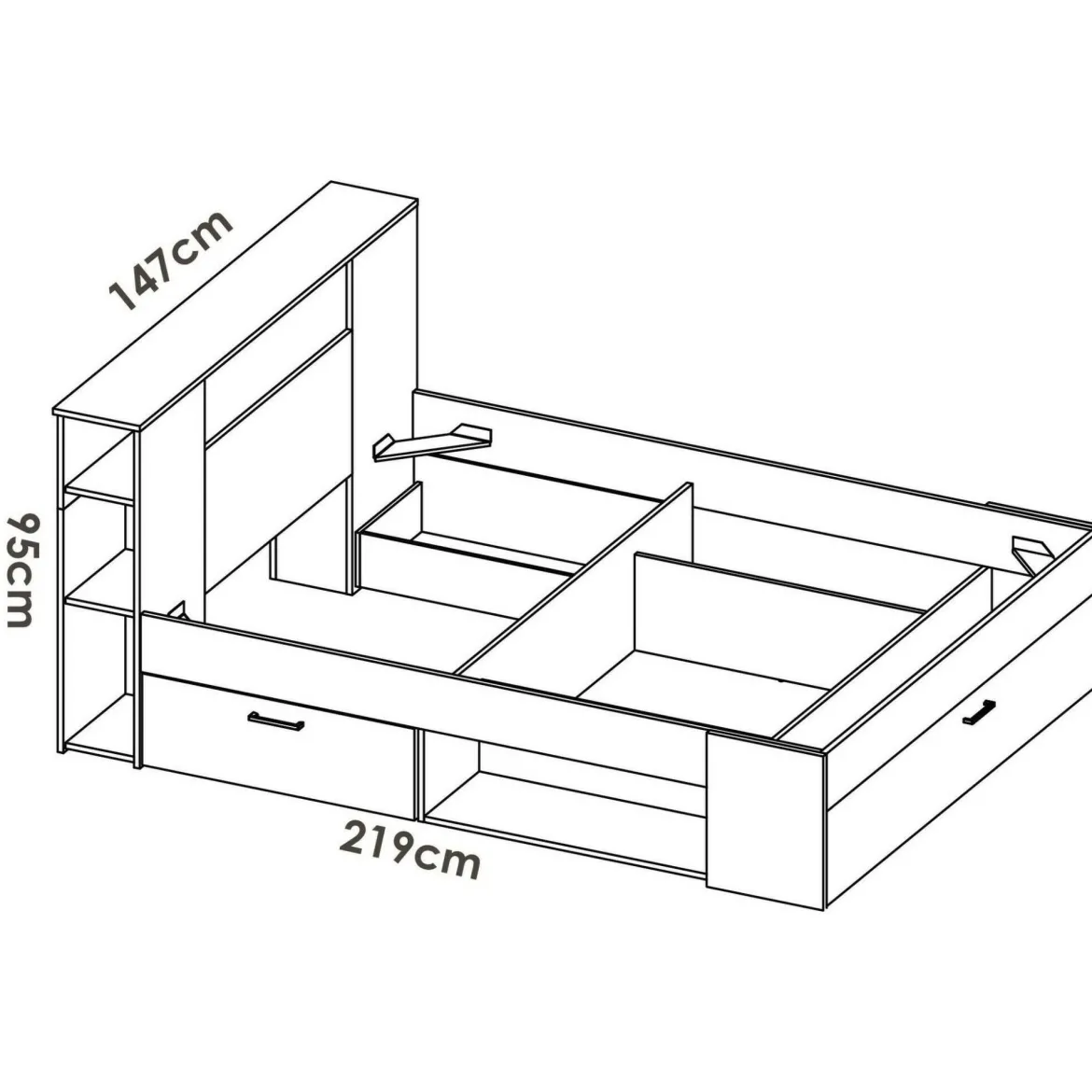 Letto francese elegante antracite e rovere 218x149cm - Conching