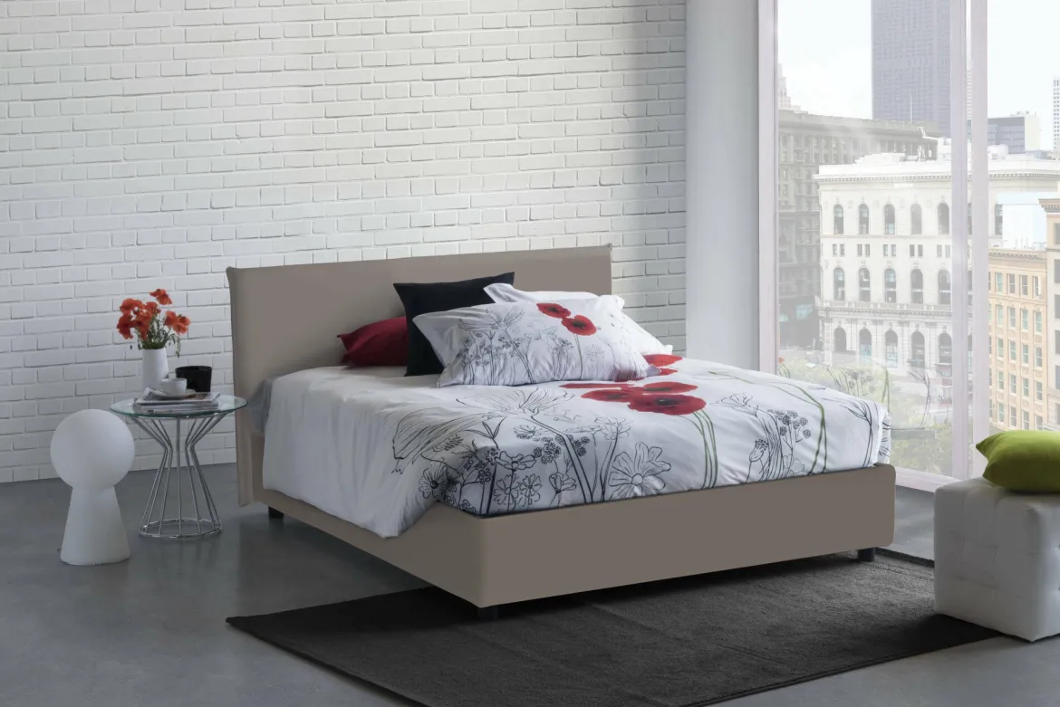Letto francese in ecopelle tortora 155x205cm - Africa