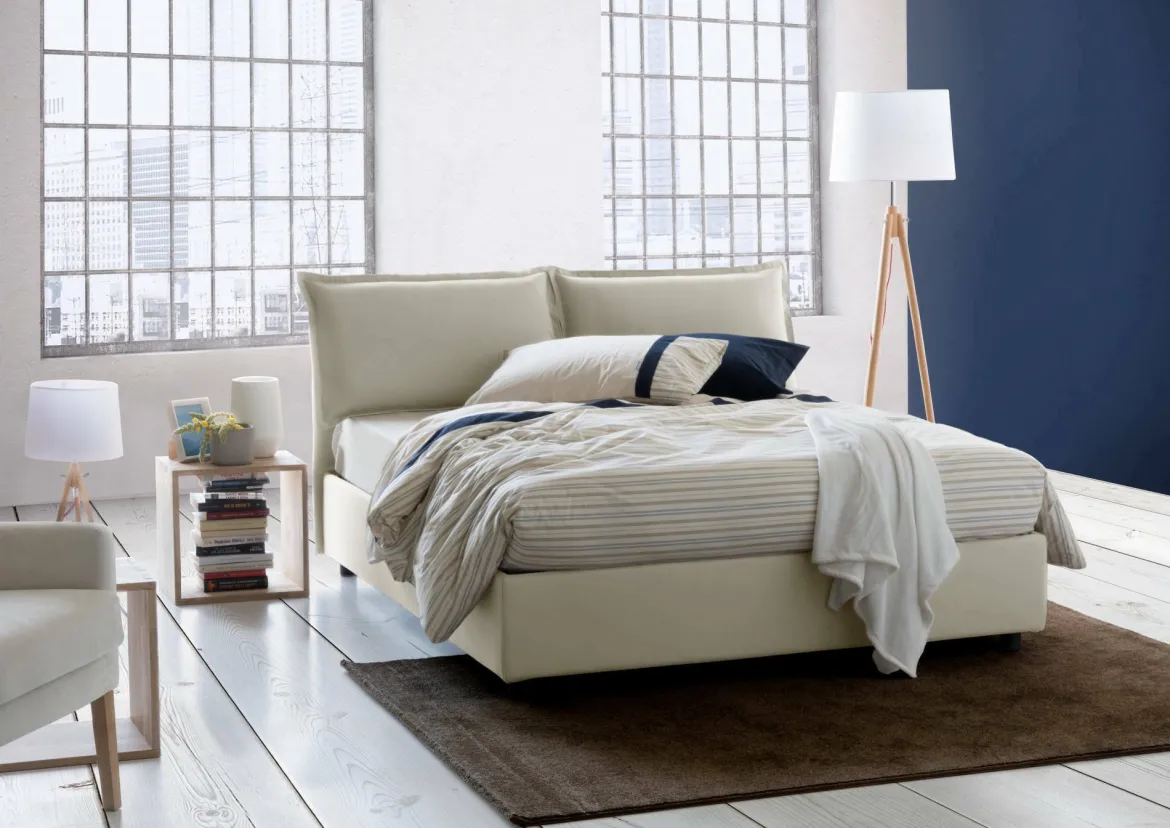 Letto francese in tessuto beige 155x215cm - Agalo