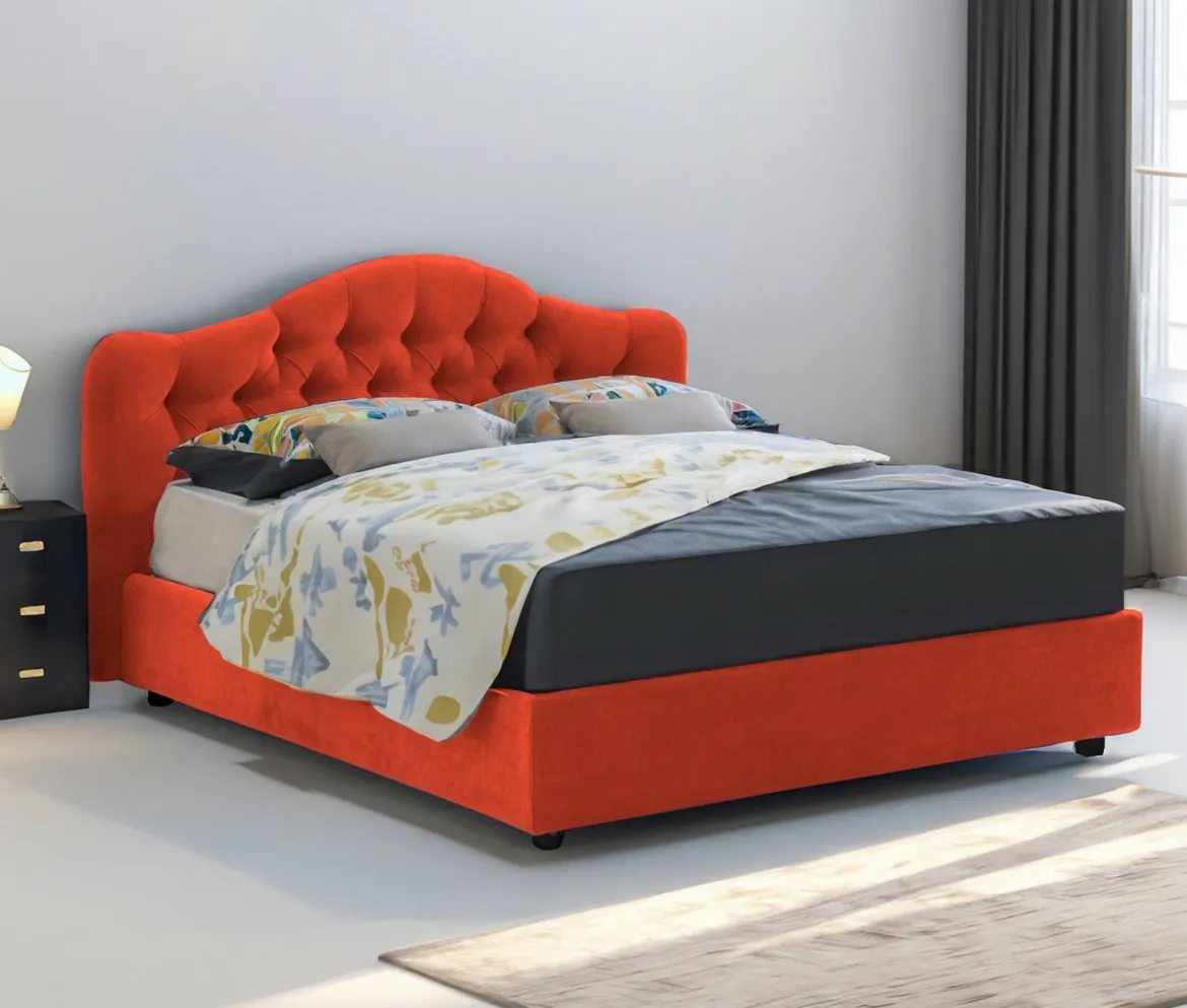 Letto Matrimoniale Arancione Materasso Incluso Sfoderabile, Contenitore Made in Italy - Allik