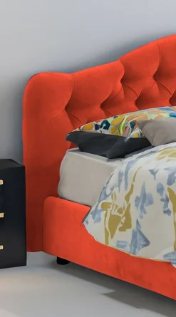 Letto Matrimoniale Arancione Materasso Incluso Sfoderabile, Contenitore Made in Italy - Allik