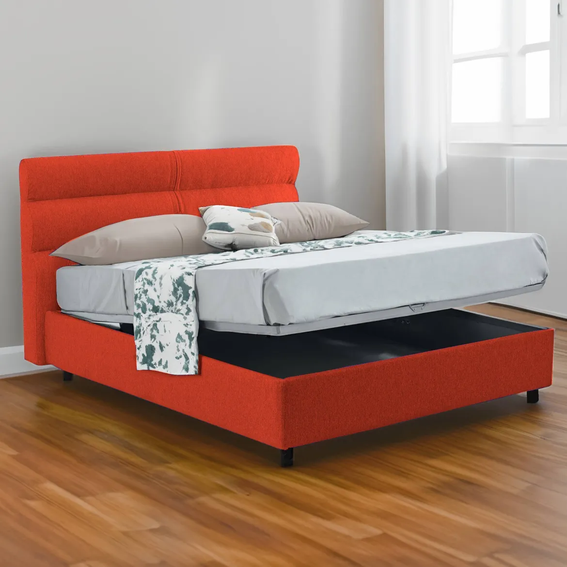 Letto Matrimoniale Arancione Materasso Incluso Sfoderabile, Contenitore Made in Italy - Bedero
