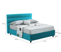Letto Matrimoniale Azzurro Sfoderabile Contenitore, Dimensione Materasso 160x190 cm Made in Italy - Brolo