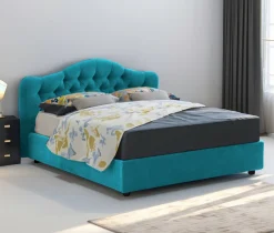 Letto Matrimoniale Azzurro Sfoderabile Contenitore, Dimensione Materasso 160x200 cm Made in Italy - Aly