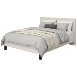 Letto Matrimoniale Beige Dimensione Materasso 160x200 cm Testiera Dettaglio Geometrico, Peso Supportato 200 kg - Coazze