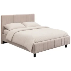 Letto Matrimoniale Beige Dimensione Materasso 160x200 cm Testiera e Giroletto Imbottiti, Imbottito - Exmouth