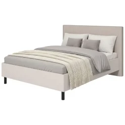 Letto Matrimoniale Beige Grigio Tortora Dimensione Materasso 160x200 cm Imbottito, Testiera Imbottita - Uboldo