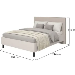Letto Matrimoniale Beige Grigio Tortora Dimensione Materasso 160x200 cm Imbottito, Testiera Imbottita - Uboldo