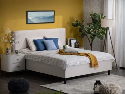 Letto Matrimoniale Beige Grigio Tortora Dimensione Materasso 160x200 cm Imbottito, Testiera Imbottita - Uboldo