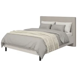 Letto Matrimoniale Beige Grigio Tortora Dimensione Materasso 180x200 cm Imbottito, Testiera Imbottita - Pavarolo