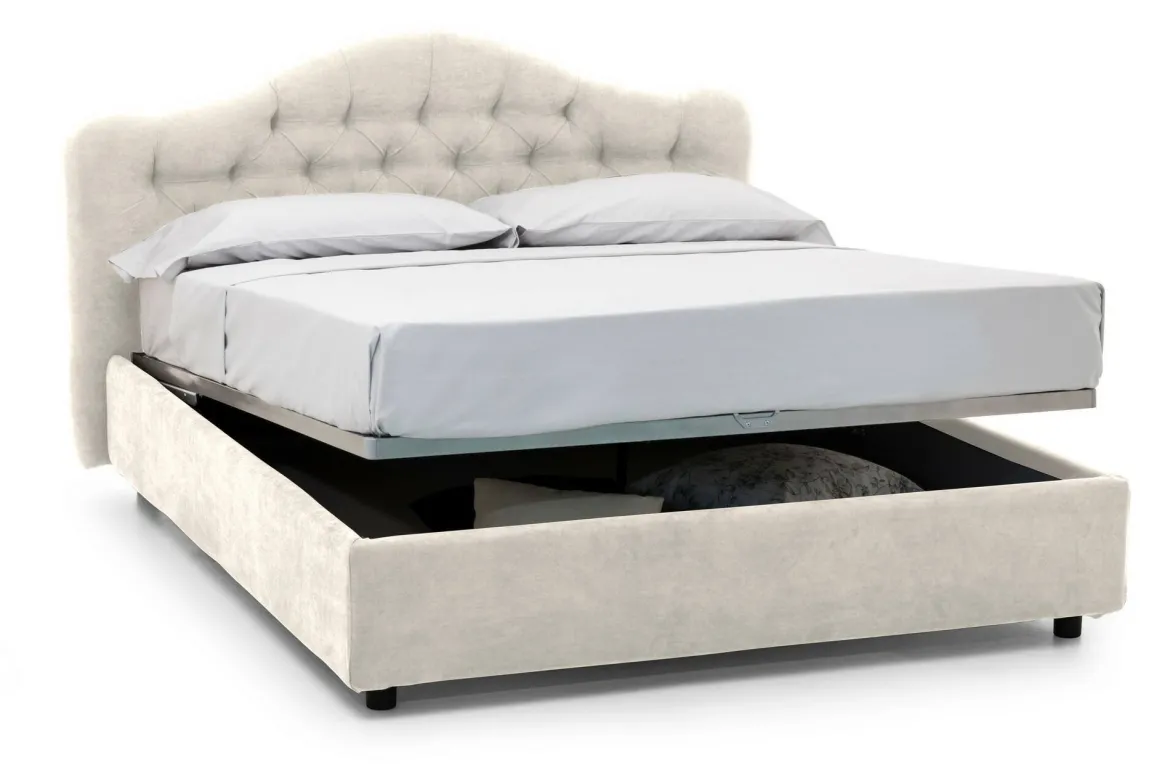 Letto Matrimoniale Beige Materasso Incluso Sfoderabile, Contenitore Made in Italy - Alfer