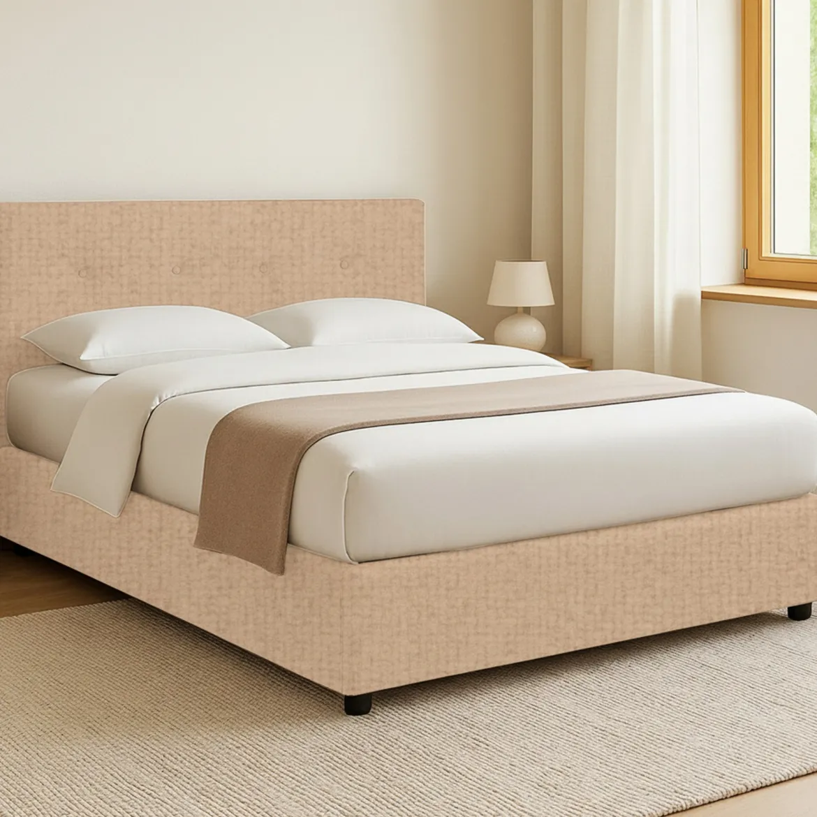 Letto Matrimoniale Beige Sfoderabile Contenitore, Dimensione Materasso 160x190 cm - Fasanella