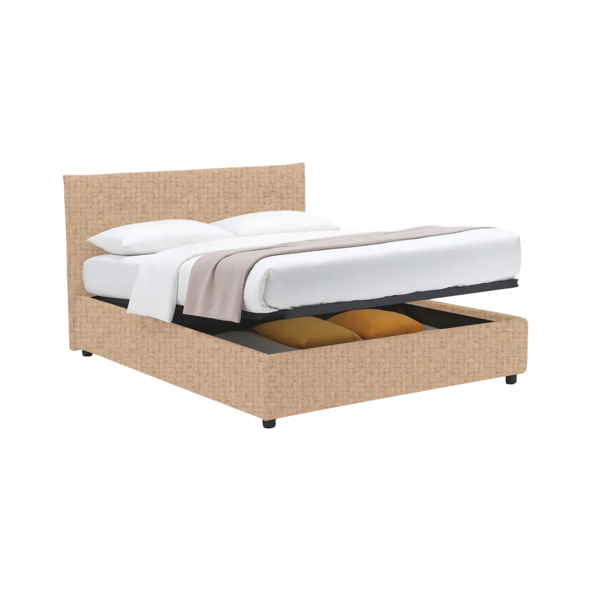 Letto Matrimoniale Beige Sfoderabile Contenitore, Dimensione Materasso 160x190 cm - Fasanella