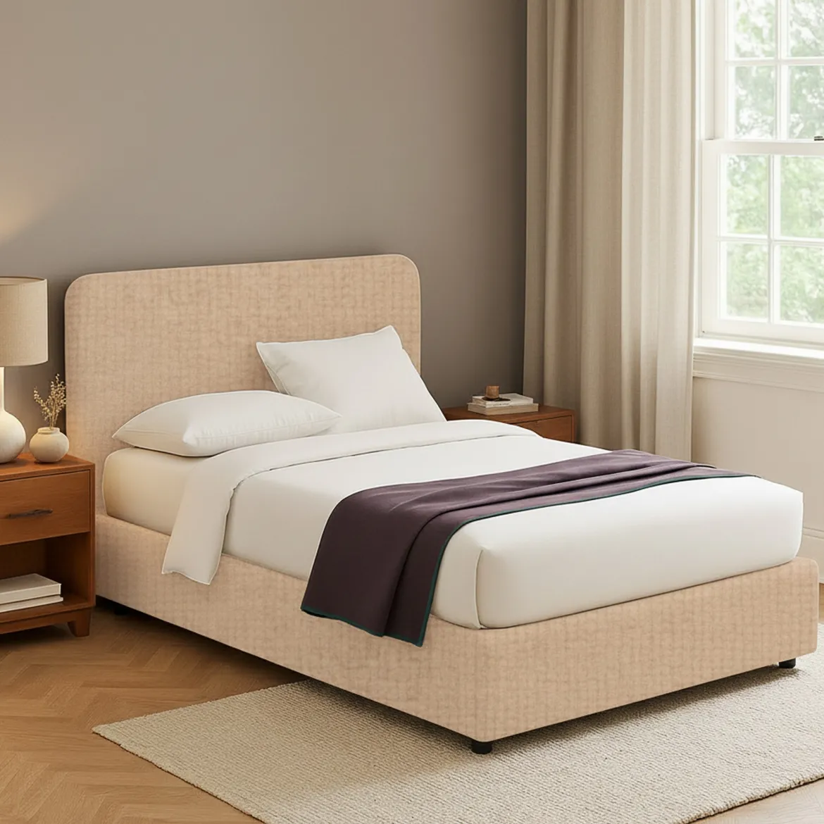 Letto Matrimoniale Beige Sfoderabile Contenitore, Dimensione Materasso 160x190 cm - Levice