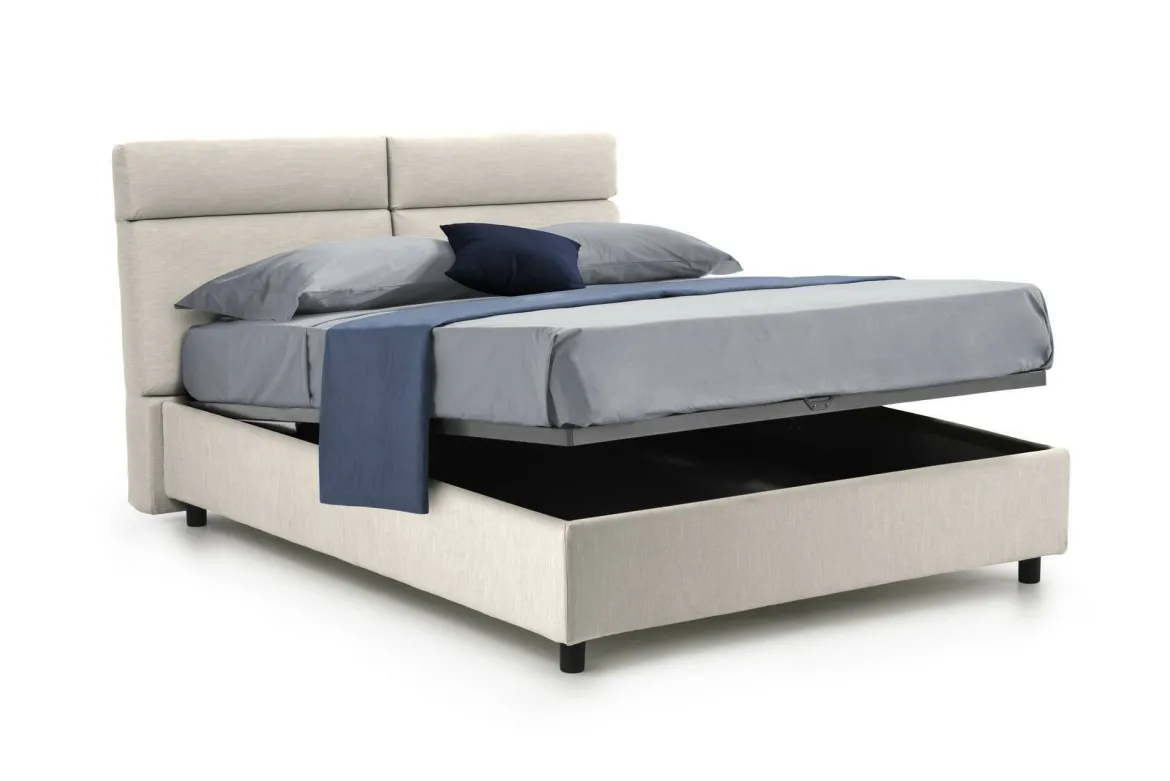 Letto Matrimoniale Beige Sfoderabile Contenitore, Dimensione Materasso 160x190 cm Made in Italy - Alcatron
