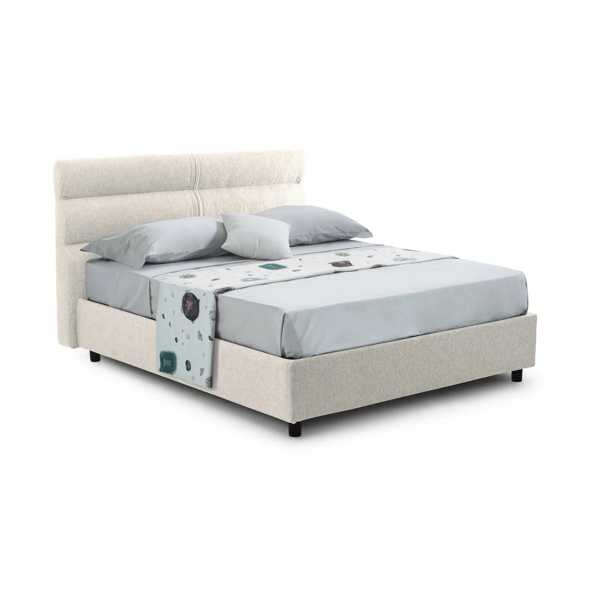 Letto Matrimoniale Beige Sfoderabile Contenitore, Dimensione Materasso 160x190 cm Made in Italy - Brienno