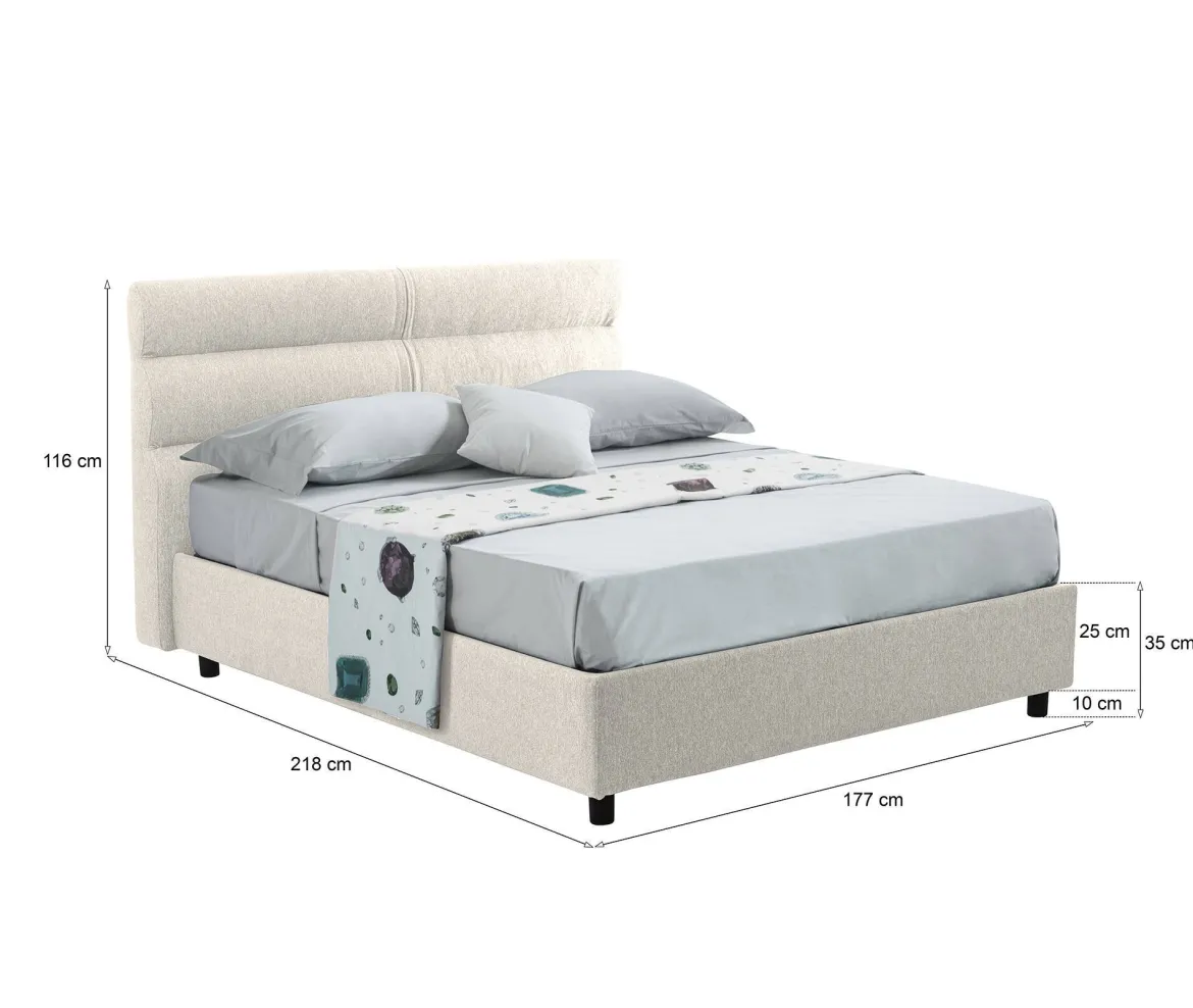 Letto Matrimoniale Beige Sfoderabile Contenitore, Dimensione Materasso 160x190 cm Made in Italy - Brienno