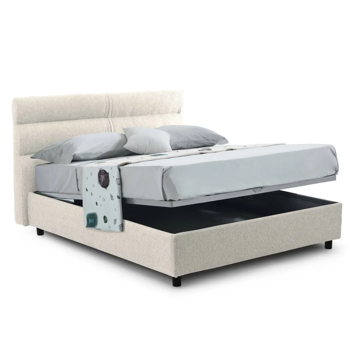 Letto Matrimoniale Beige Sfoderabile Contenitore, Dimensione Materasso 160x190 cm Made in Italy - Brienno