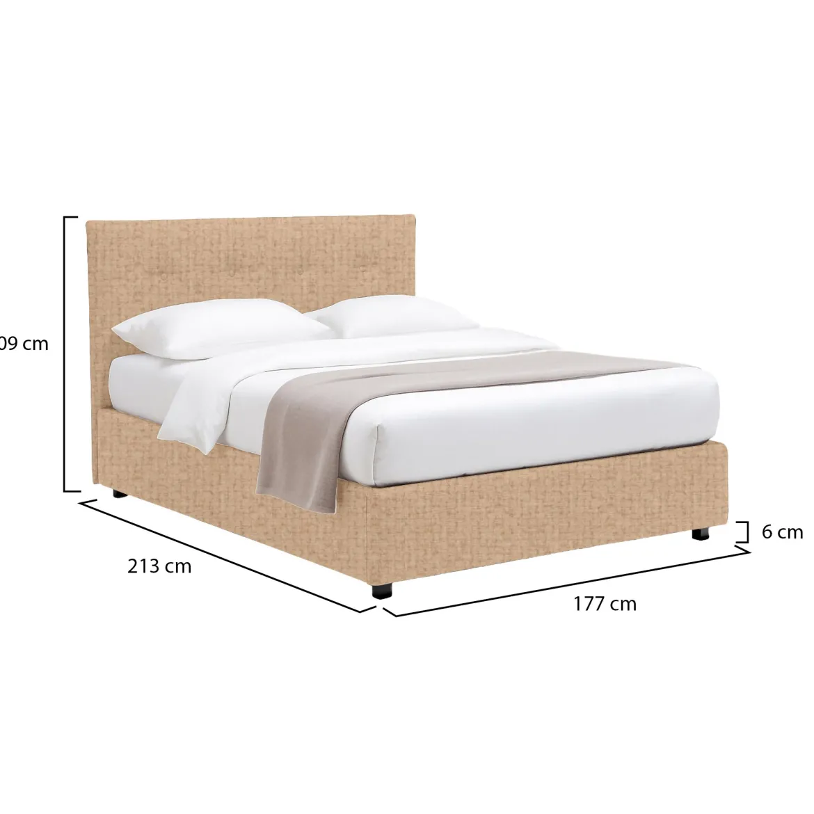Letto Matrimoniale Beige Sfoderabile Contenitore, Dimensione Materasso 160x200 cm - Melilli