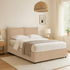 Letto Matrimoniale Beige Sfoderabile Contenitore, Dimensione Materasso 160x200 cm - Orino