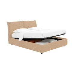 Letto Matrimoniale Beige Sfoderabile Contenitore, Dimensione Materasso 160x200 cm - Peia