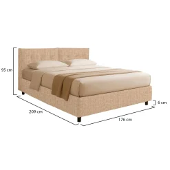 Letto Matrimoniale Beige Sfoderabile Contenitore, Dimensione Materasso 160x200 cm Made in Italy - Aly