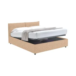 Letto Matrimoniale Beige Sfoderabile Contenitore, Dimensione Materasso 160x200 cm Made in Italy - Aly