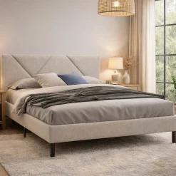 Letto matrimoniale beige 169x204cm imbottito - Morpheus