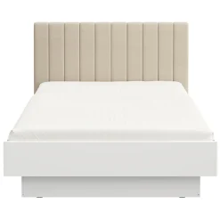 Letto Matrimoniale Bianco Beige Dimensione Materasso 160x200 cm Testiera Imbottita, Imbottito - Byron