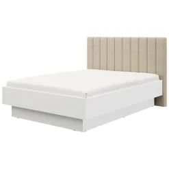 Letto Matrimoniale Bianco Beige Dimensione Materasso 160x200 cm Testiera Imbottita, Imbottito - Byron