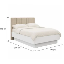 Letto Matrimoniale Bianco Beige Dimensione Materasso 180x200 cm Testiera Imbottita, Imbottito - Byron