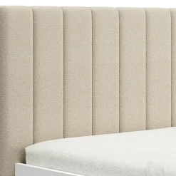 Letto Matrimoniale Bianco Beige Dimensione Materasso 180x200 cm Testiera Imbottita, Imbottito - Byron