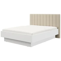 Letto Matrimoniale Bianco Beige Dimensione Materasso 180x200 cm Testiera Imbottita, Imbottito - Byron